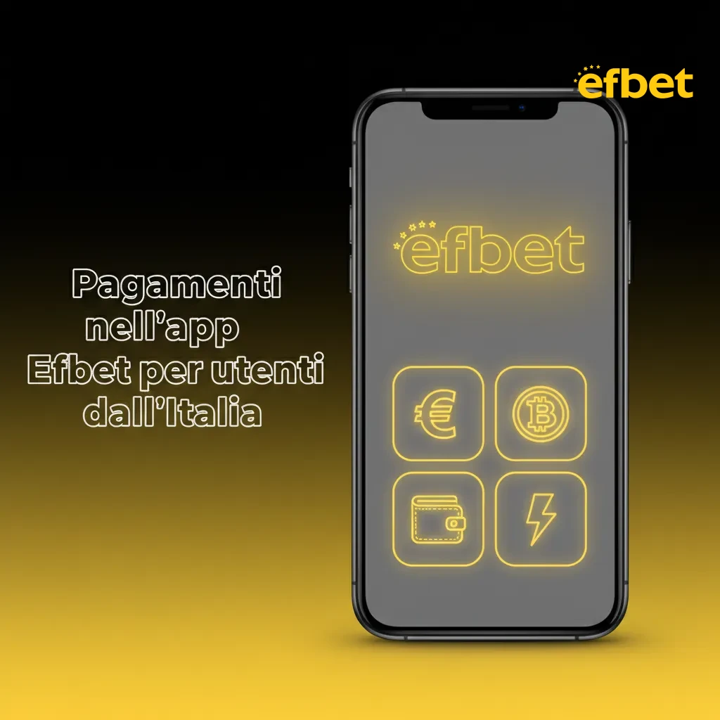 Schermata app Efbet per l'Italia con loghi di Apple Pay, Google Pay, Visa; depositi immediati e prelievi rapidi.