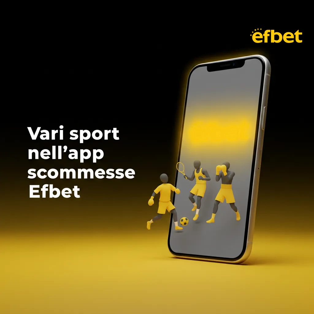 Schermata app Efbet con icone di vari sport: calcio, tennis, basket, volley, F1, MotoGP, hockey, MMA, baseball, eSports.